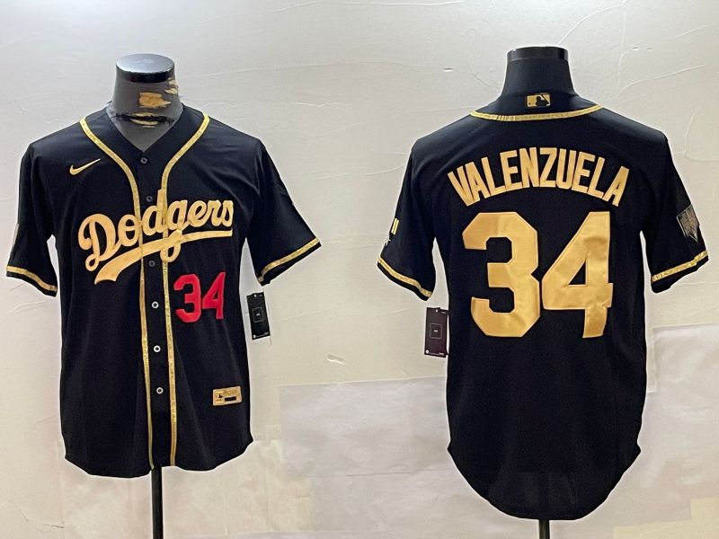 Men Los Angeles Dodgers #34 Valenzuela Black Gold Game 2024 Nike MLB Jersey style 10294